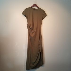 Ruched Olive Green Midi Bodycon Dress